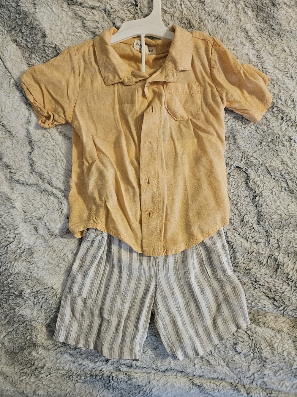 Kids Short-Sleeve Button Shirt in Light Orange - With Stripped Shorts